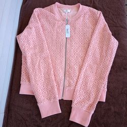 C Brand Women’s Pink Lace Front Zip Jacket Casual Dressy Size Medium 