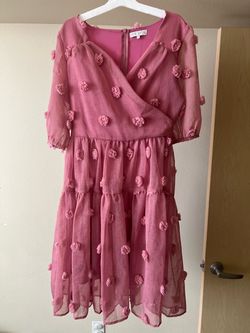 NEW Women Elegant Sweet Pink Plum Pom Pom Chiffon Dress Wedding Formal Casual Party Event