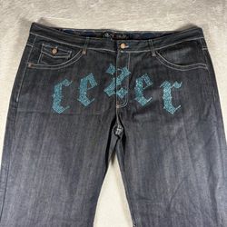 Vintage Y2K CEZER Baggy Jeans Men’s 46 Rhinestone Southpole Wide Leg NWT #3326