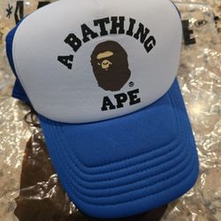 A Bathing Ape Blue College Trucker Hat New