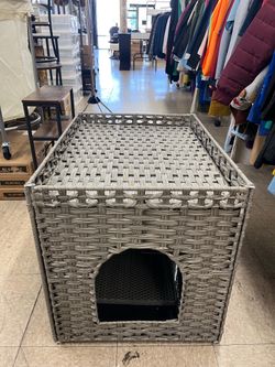 Feandrea Cat Litter Box Enclosure Handwoven Rattan Hidden Furniture w/ Extra Litter Mat - Gray