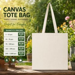 Cotton Canvas Tote Bag for Embroidery Dtf Printing Painting Beach Reusable Bag