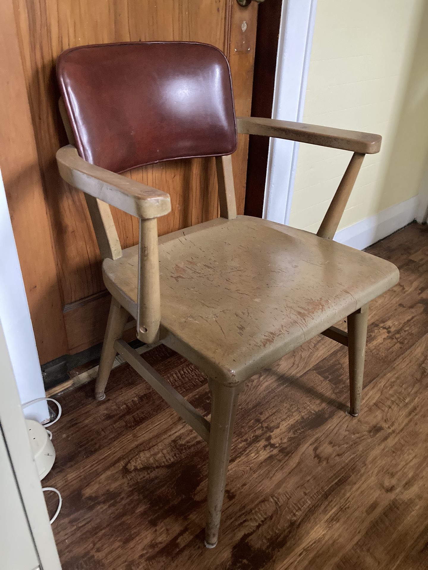 Wooden Chair w/ Red Leather Cushion