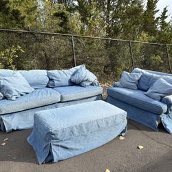 Denim Sofa Set (3-Piece), Couch, Loveseat & Ottoman! - Free Curbside Delivery