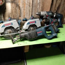 Bosch 7 Pc. 18  Volt Recharable Tool Set With Heavy Duty Tool Bag It Has 2 Batteries ,But No Charger