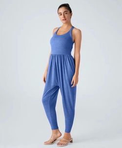 Halara Easy Peezy Open Back Jumpsuit Blue Size S NWT