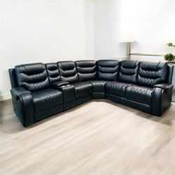 Black Sofa Sectional- 3 Recliners