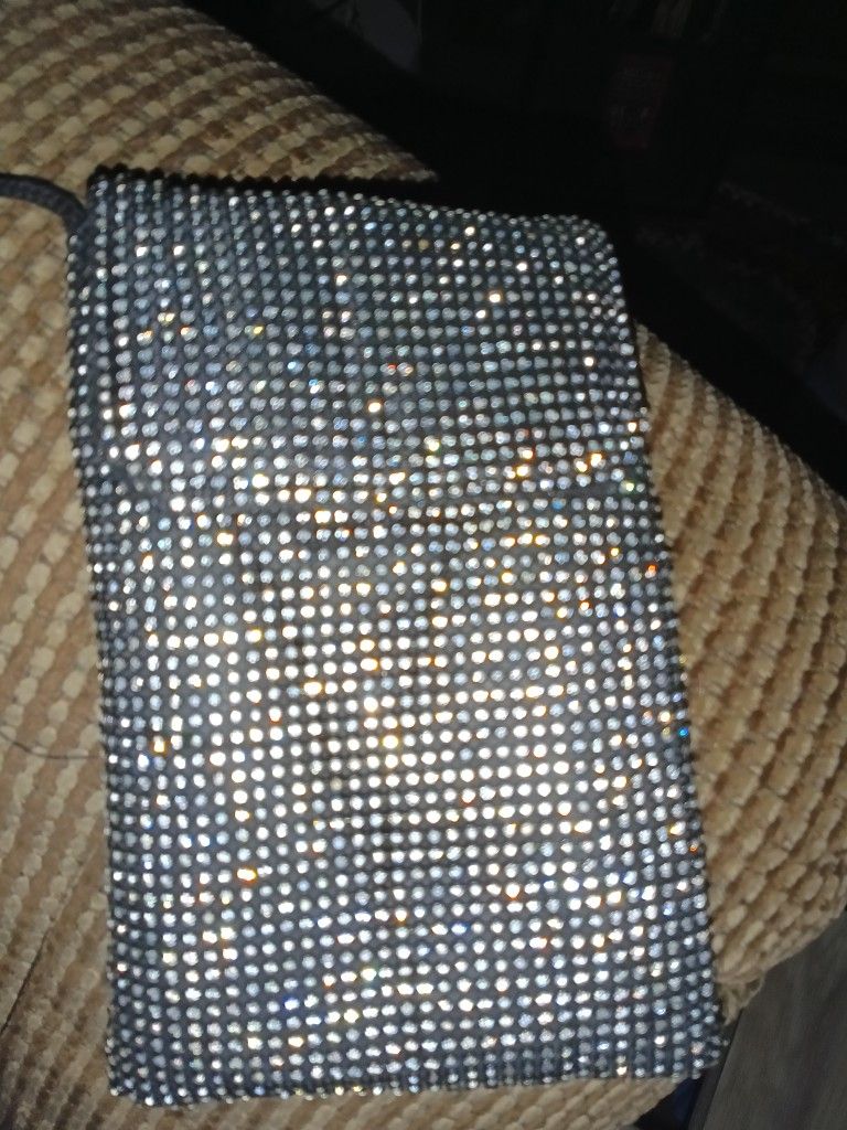 Sparkling Silver Small Handbag With Long Handle