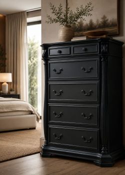 2007 Black-on-Black Solid Wood Chest of Drawers | Designer Piece