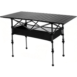 Aluminum Roll Top Camping Table, 2 Adjustable Height 47.24” X 21.65” Camping Table with Storage Net, Foldable Lightweight Table for Indoor Outdoor Bac