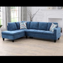 New Blue Sectional Sofa / Couch with Chaise (Can Deliver)
