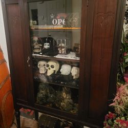 Beautiful Vintage 59.5" Tall Gothic Curio Display Cabinet 