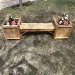 Nice Bench With A Cedar Planter On Each End