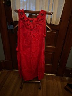 Red Sleeveless Dress with Lace Neckline