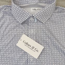 Collars & Co Shark Tank Performance Dress Collar polo Shirt Sz L NWT $88 Blue White
