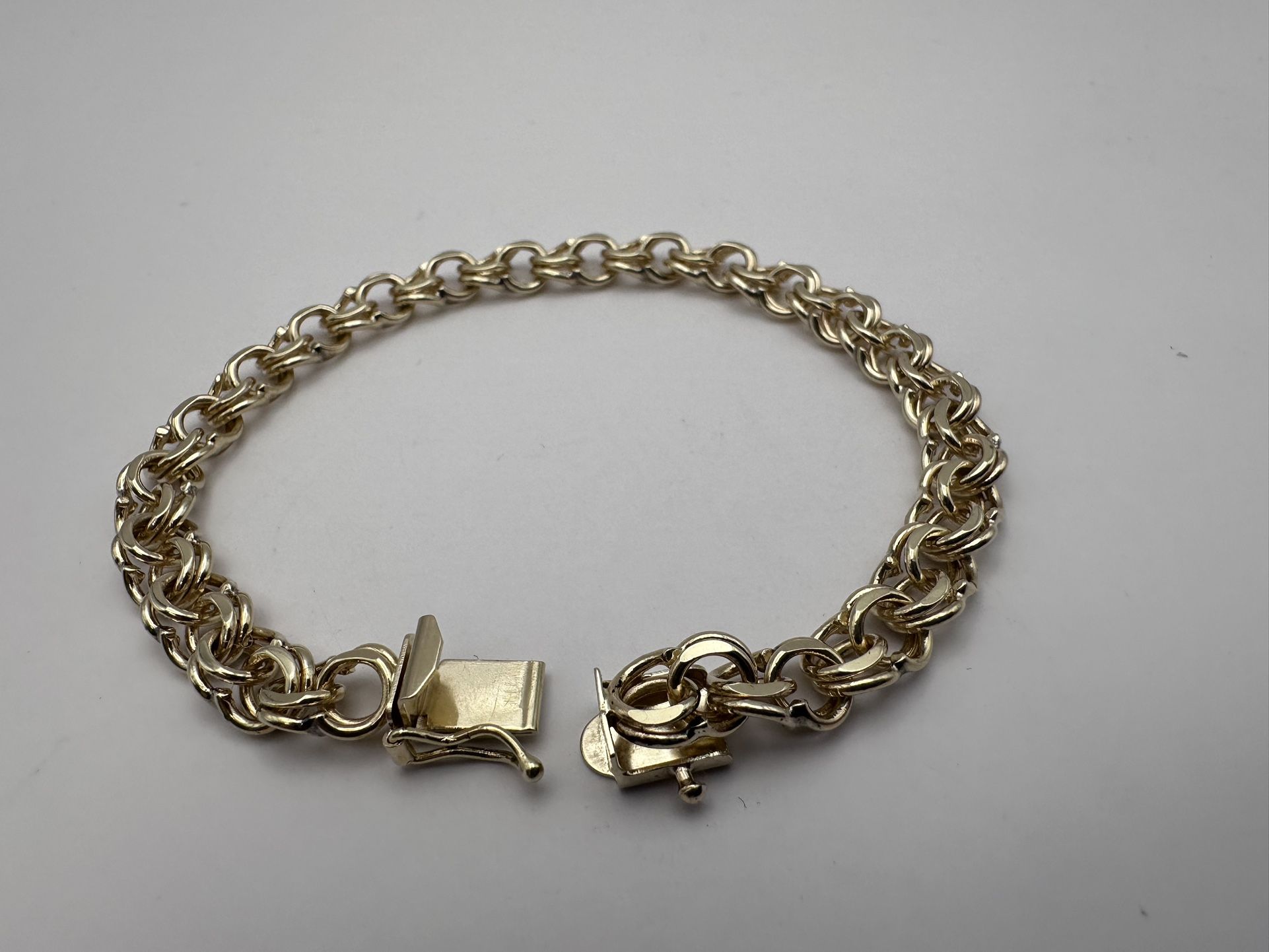 Vintage 14K Yellow Gold Double Circle Link Charm 7.5" Bracelet