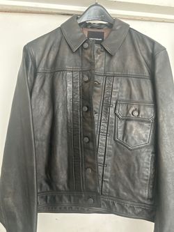 Authentic Black Leather Jacket, Lucky Brand, Size M