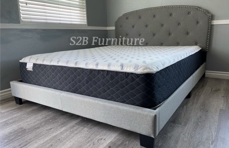 Queen Grey Tufted Bed With Ortho Matres!
