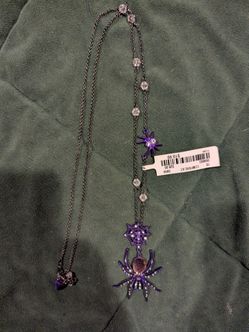 Betsey Johnson Halloween Purple Spider Long  Necklace.