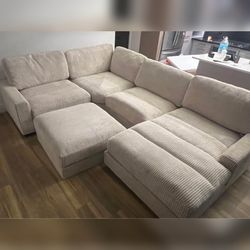 5PC Corduroy Beige Sectional modular sofa set