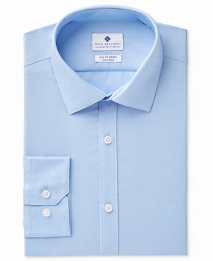 Ryan Seacrest Distinction Men Dress Shirt Blue 15 Slim Fit Stretch