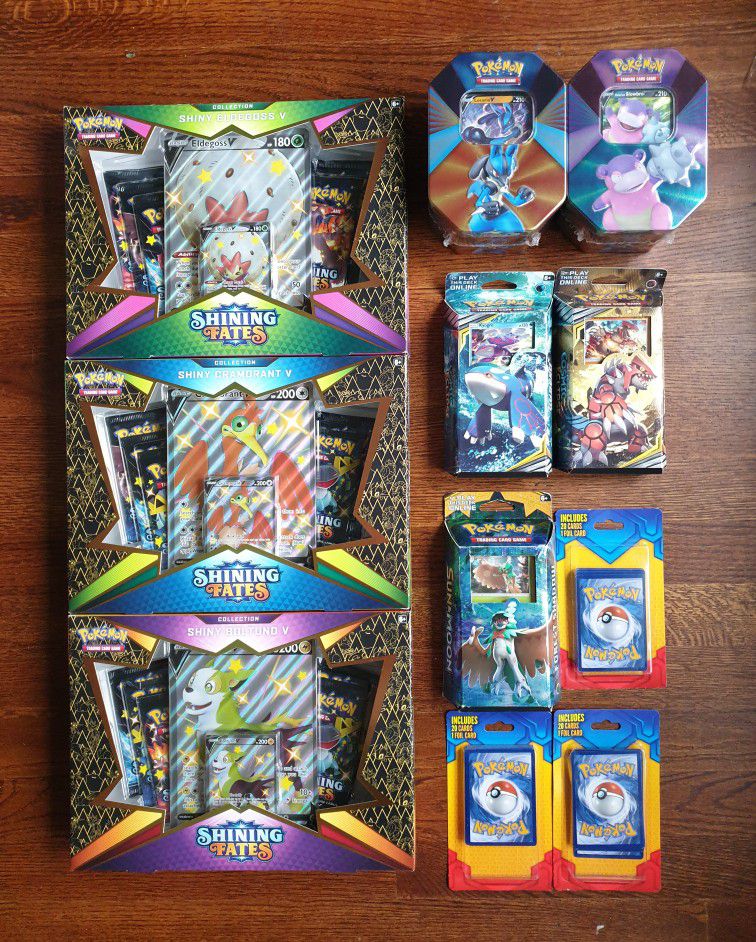 Lot of Pokemon: Trading Card Game TCG - Shining Fates V Box, V Forces Tins, Theme Decks, Mystery Packs