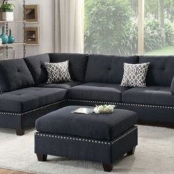 Brand New Black Sectional Sofa With Ottoman