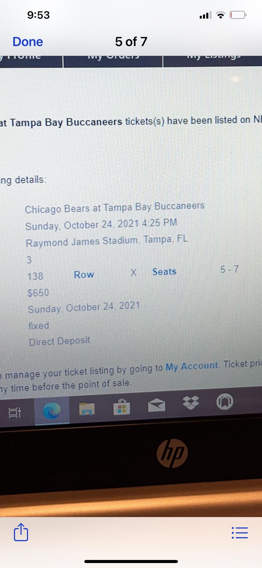 BEARS VS BUCS GAME TICKETS 