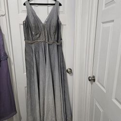 Silver Long Gown , Prom , Or Wedding Size 16