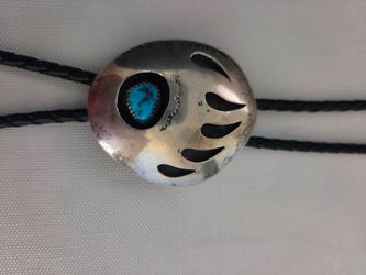 Vintage Pearlene Spencer Sterling Silver Turquoise Bear Paw Bolo Tie