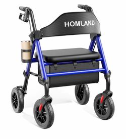 HOMLAND Foldable Rollator Walkers for Seniors with Seat, 17 lb Lightweight 8" All-Terrain Rubber Wheels, Reinforced Aluminum Frame, Cup Holder, 16'' E