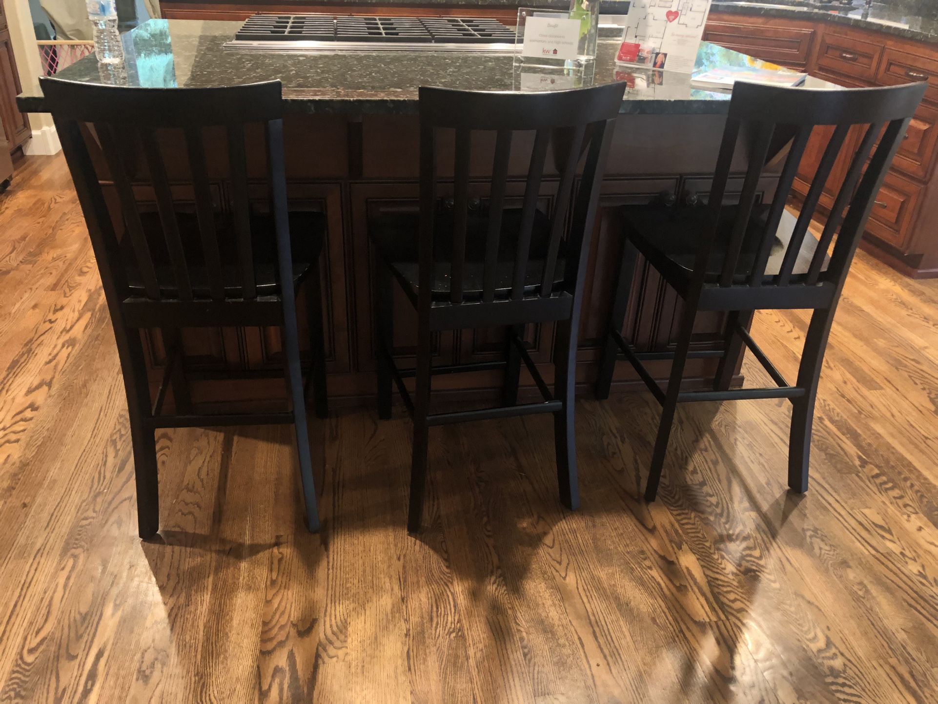 Set Of 4 Black Wood Farmhouse Barstools 