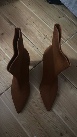 Brown Knit Sock Ankle Boots
