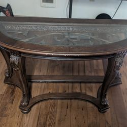 WOOD/GLASS HALF TABLE
