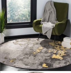 Round Abstract Gray and Gold Area Rug