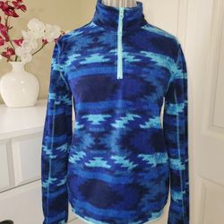 Aeropostale Aqua Blue Geometric Print Half Zip Fleece Sweatshirt Pullover Women's Size S Small SP 