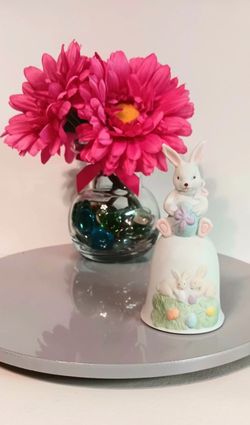 Fine Porcelain Easter Bunny Figurine Bell, Easter Eggs Taiwan.