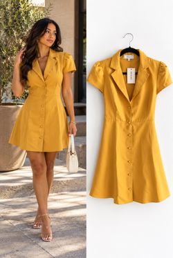NWT RIHOAS Mustard Yellow Puff Sleeve Mini Dress XS 💛