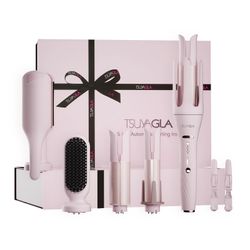 TSUYAGLA 5 in 1 Automatic Curling Iron Set with 3 Interchangeable Barrels Rotating Hair Curler with 1, 1.25 and 1.5 Inch Curling Wands, Hair Crimper, 