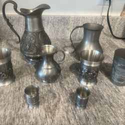 Vintage Pewter Cup And Pitcher Collection All Stamped
