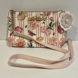 Betsey Johnson Pink Floral Crossbody Bag Purse