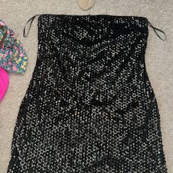 Strapless Black Sequence Dress