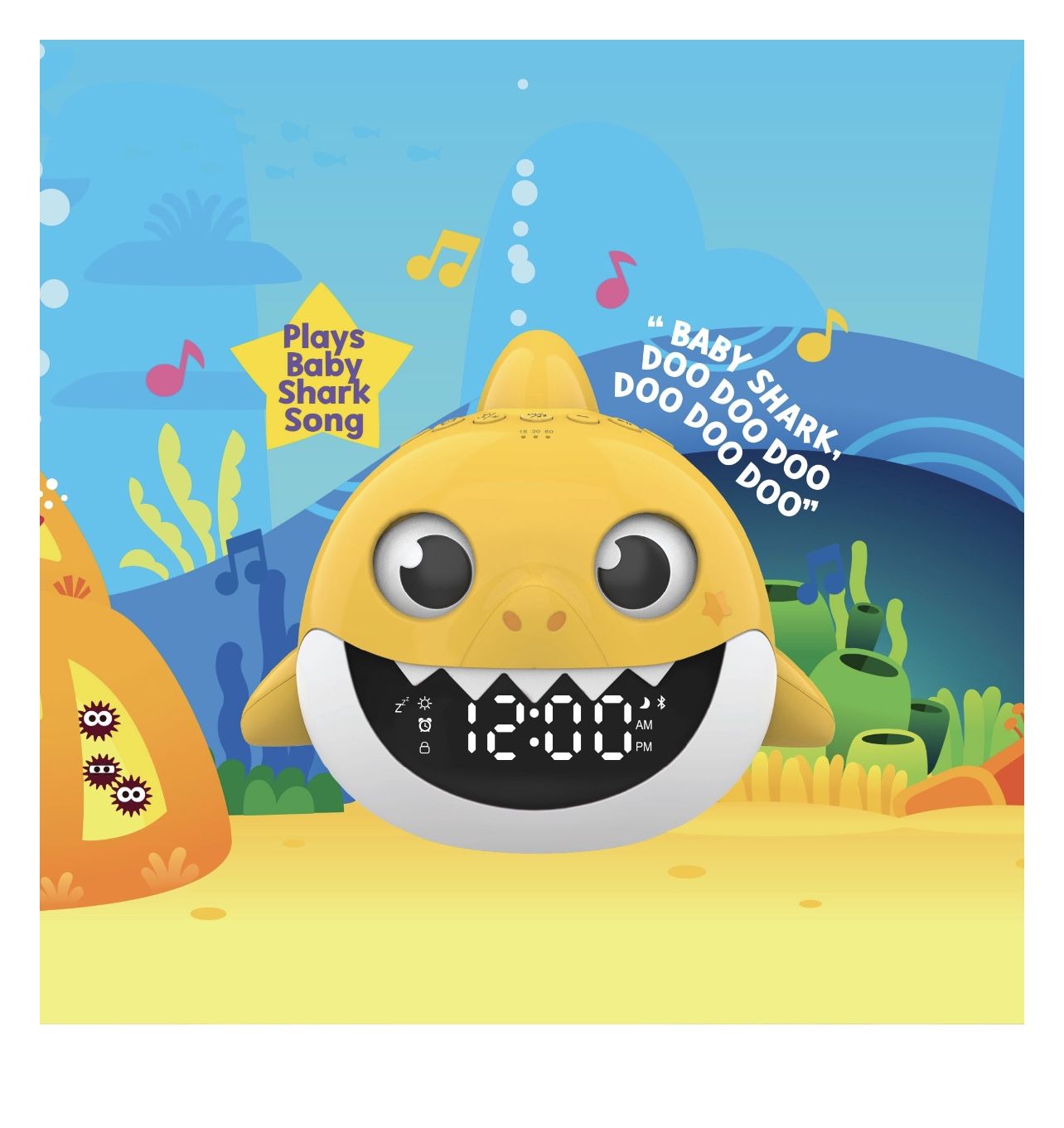 Nickelodeon Pink Fong Baby Shark Bluetooth Speaker with Digital Alarm Clock, White Noise