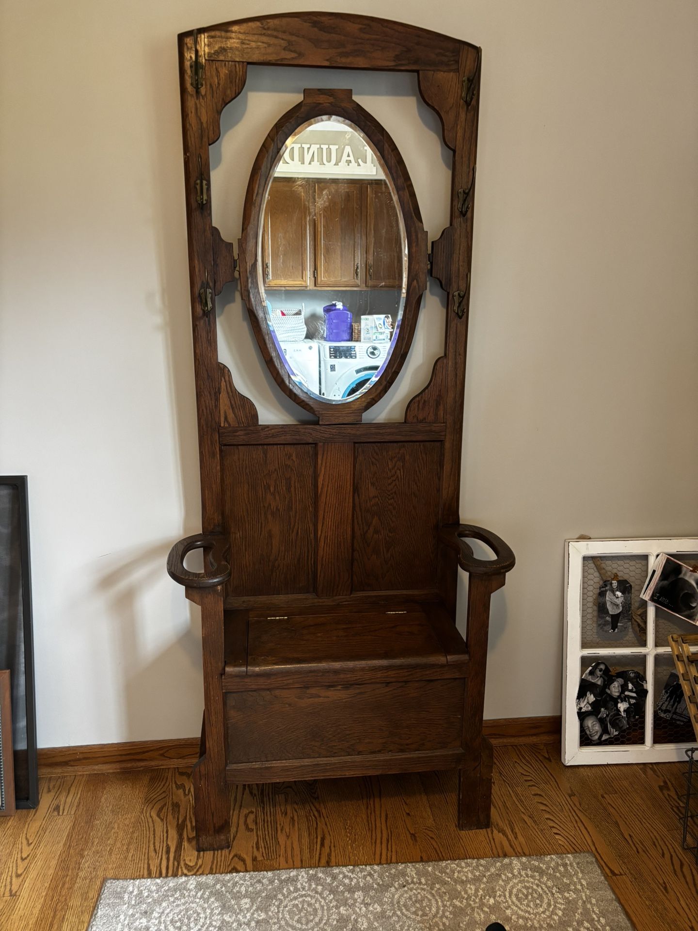 Antique Hall Tree With Mirror
