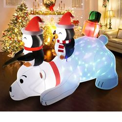 6.9 FT Christmas Inflatable Outdoor Decoration, Giant Polar Bear Inflatable Blow Up Yard Decoration with Twinkle LEDs

