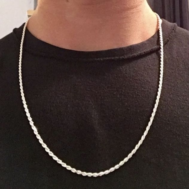 Real Solid Silver Chain Rope Chain Necklace 24in 2mm 925 Italy
