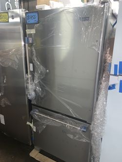 New Maytag 30in. Bottom freezer stainless steel refrigerator with 1 year manufacturer warranty