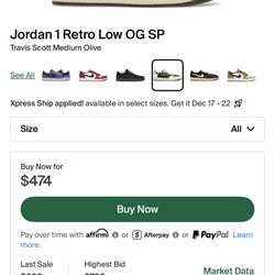 Travis Scott 1 Low OG - Size 10.5