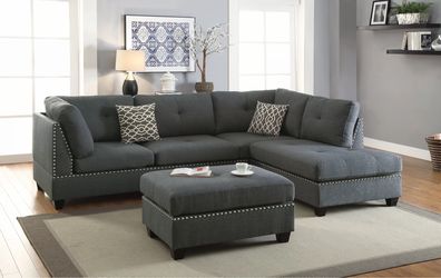 GREY SECTIONAL SOFA WITH REVERSIBLE CHAISE