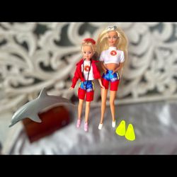 Vintage 1994 Baywatch Barbie & Skipper Set with Dolphin & Accessories